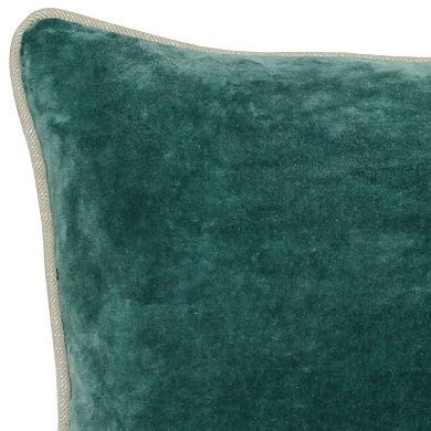 Square Fabric Throw Pillow with Solid Color and Piped Edges, Teal Green