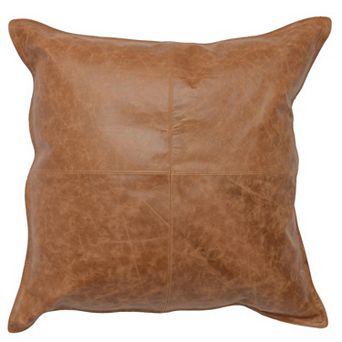 Square Leatherette Throw Pillow with Stitched Details, Brown
