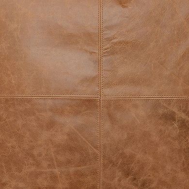 Square Leatherette Throw Pillow with Stitched Details, Brown