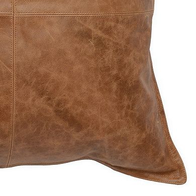 Square Leatherette Throw Pillow with Stitched Details, Brown