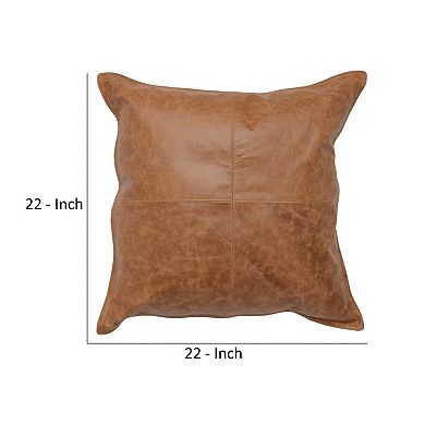 Square Leatherette Throw Pillow with Stitched Details, Brown
