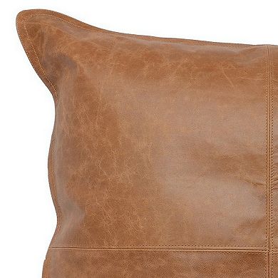 Square Leatherette Throw Pillow with Stitched Details, Brown