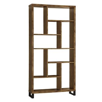 Metal and Wood Modern Style Bookcase with Multiple Shelves, Brown