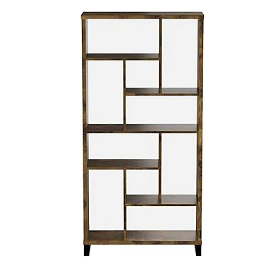 Metal and Wood Modern Style Bookcase with Multiple Shelves, Brown