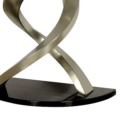 Sofa Table with Twisted Metal Base and Semi Circular Glass Top, Silver