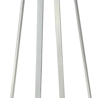 Round Glass Top Metal Frame Bar Table with Angled Legs, Silver and Clear