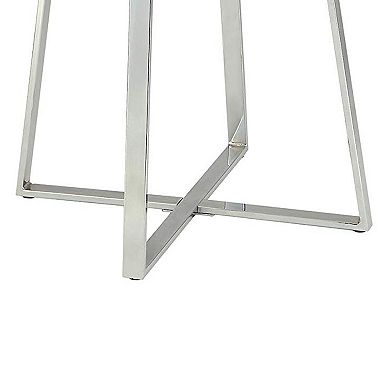 Round Glass Top Metal Frame Bar Table with Angled Legs, Silver and Clear