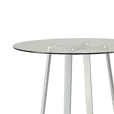 Round Glass Top Metal Frame Bar Table with Angled Legs, Silver and Clear