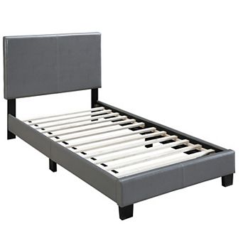 Transitional Style Leatherette Queen Bed with Padded Headboard, Gray
