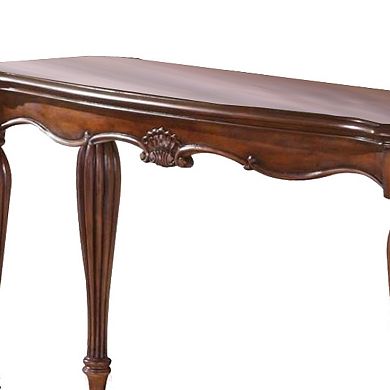 Wooden Sofa Table with Carved Details, Cherry Brown