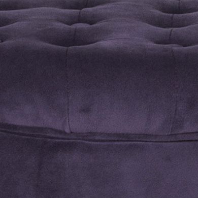Button Tufted Velvet Upholstered Wooden Ottoman with Hidden Storage, Purple and Brown