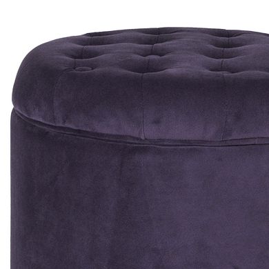 Button Tufted Velvet Upholstered Wooden Ottoman with Hidden Storage, Purple and Brown
