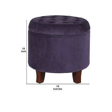 Button Tufted Velvet Upholstered Wooden Ottoman with Hidden Storage, Purple and Brown