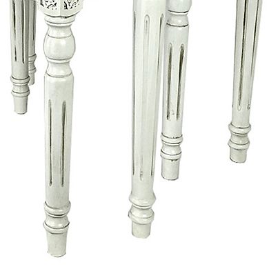 Elegantly Engraved Wooden Frame Nesting Table, Set of 2, Antique White