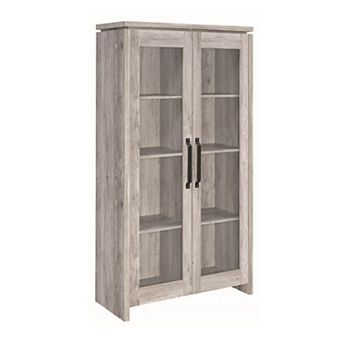 Spacious Wooden Curio Cabinet With Two Glass Doors, Gray