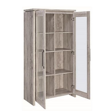 Spacious Wooden Curio Cabinet With Two Glass Doors, Gray