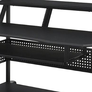 Gia 67 Inch Music Desk Studio Workstation, Keyboard Tray, Shelves, Black