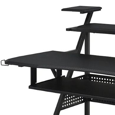 Gia 67 Inch Music Desk Studio Workstation, Keyboard Tray, Shelves, Black