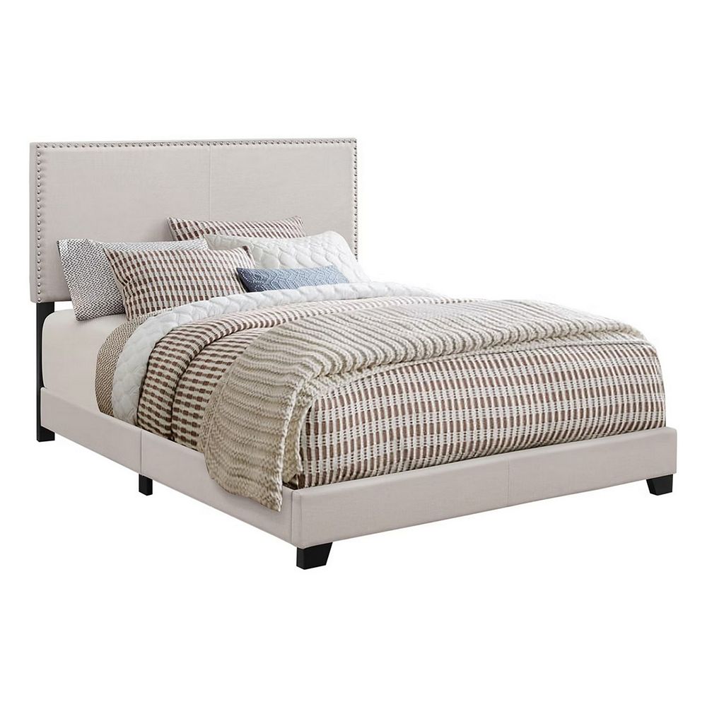 Uri Queen Size Platform Bed, Silver Banding, Polyester Upholstery, Black By Casagear Home main image 1