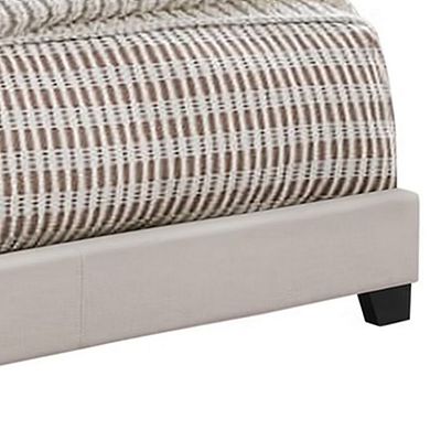 Fabric Upholstered Queen Size Platform Bed with Nail Head Trim, Ivory