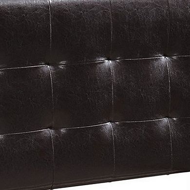 Twin Leatherette Bed with Checkered Tufted Headboard, Dark Brown