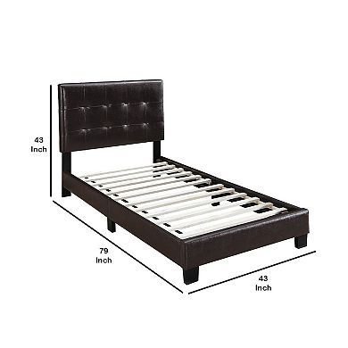 Twin Leatherette Bed with Checkered Tufted Headboard, Dark Brown