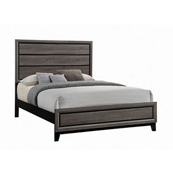 Transitional Queen Bed with Plank Panel Headboard and Low Footboard, Gray