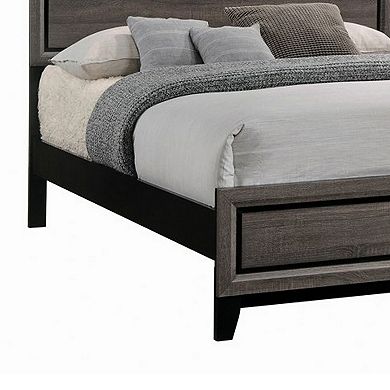 Transitional Queen Bed with Plank Panel Headboard and Low Footboard, Gray