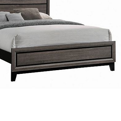 Transitional Queen Bed with Plank Panel Headboard and Low Footboard, Gray