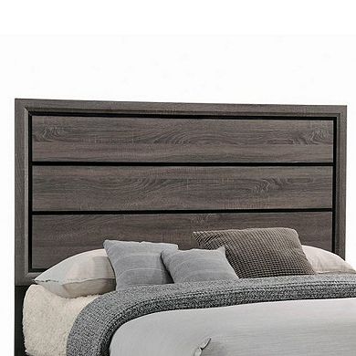 Transitional Queen Bed with Plank Panel Headboard and Low Footboard, Gray