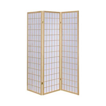 3 Panel Foldable Wooden Frame Room Divider with Grid Design, Brown