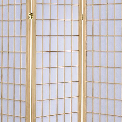 3 Panel Foldable Wooden Frame Room Divider with Grid Design, Brown