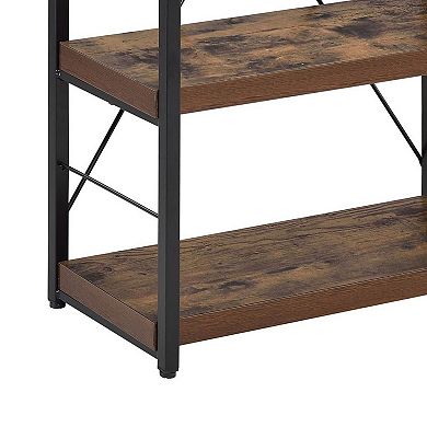 4 Tiered Metal Framed Wooden Bookshelf, Weathered Oak Brown and Black