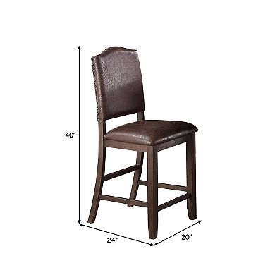 Counter Height Chair with Leatherette Seat and Rivets, Set of 2, Brown