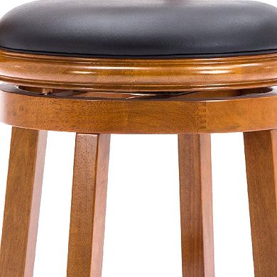 Sabi 24 inch Swivel Counter Stool, Solid Wood, Faux Leather, Brown, Black