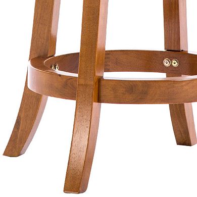 Sabi 24 inch Swivel Counter Stool, Solid Wood, Faux Leather, Brown, Black