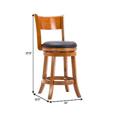 Sabi 24 inch Swivel Counter Stool, Solid Wood, Faux Leather, Brown, Black