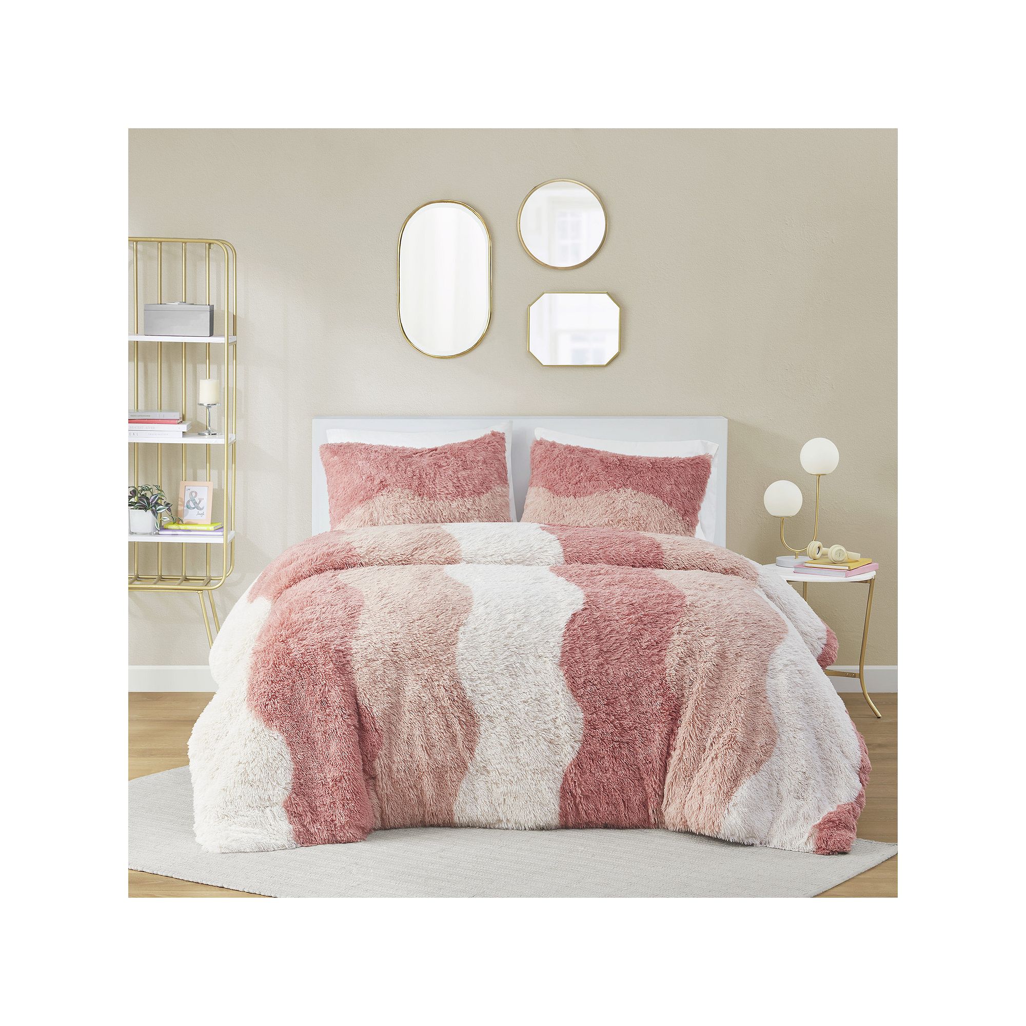 Intelligent Design Bridget Ombre Shaggy Faux Fur Comforter Set, Blush