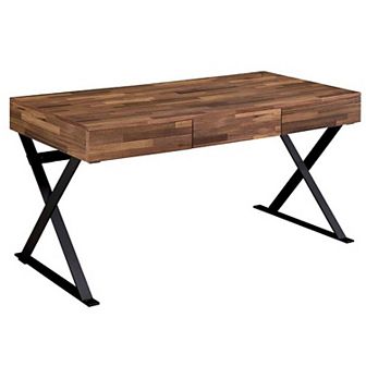Industrial 3 Drawer Writing Desk with X Legs, Brown and Black