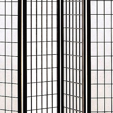 4 Panel Foldable Wooden Frame Room Divider with Grid Design, Black