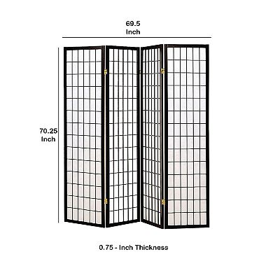 4 Panel Foldable Wooden Frame Room Divider with Grid Design, Black