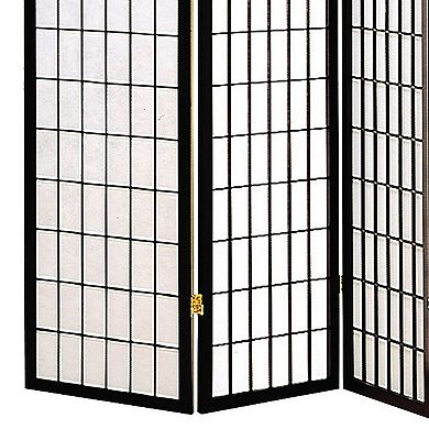 4 Panel Foldable Wooden Frame Room Divider with Grid Design, Black