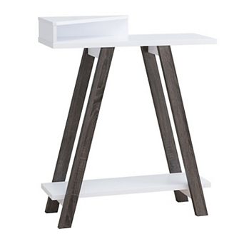 Baki 38 Inch Modern Wood Side Console Table, Corner Compartment, White