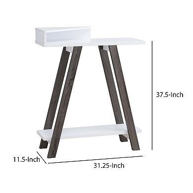 Baki 38 Inch Modern Wood Side Console Table, Corner Compartment, White