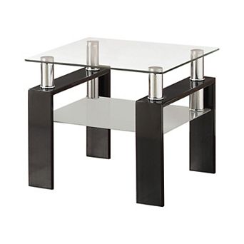 Glass Top End Table with 1 Bottom Shelf, Clear and Black