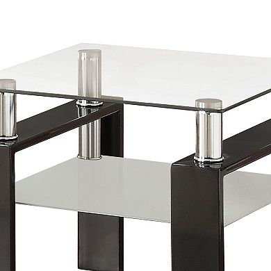 Glass Top End Table with 1 Bottom Shelf, Clear and Black