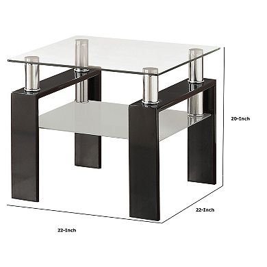 Glass Top End Table with 1 Bottom Shelf, Clear and Black
