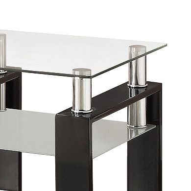 Glass Top End Table with 1 Bottom Shelf, Clear and Black