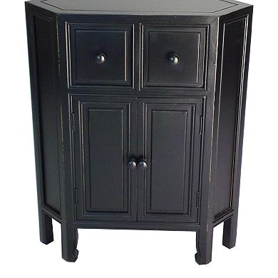 34 Inch Wooden 2 Door Corner Cabinet with 2 Drawers, Black