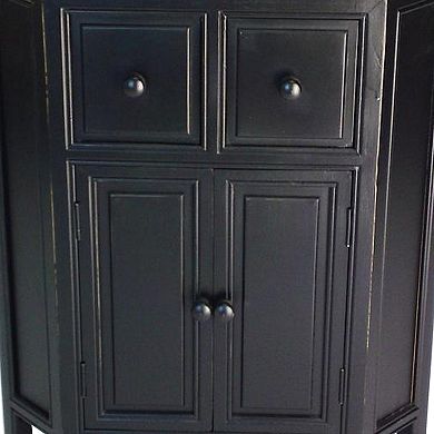 34 Inch Wooden 2 Door Corner Cabinet with 2 Drawers, Black